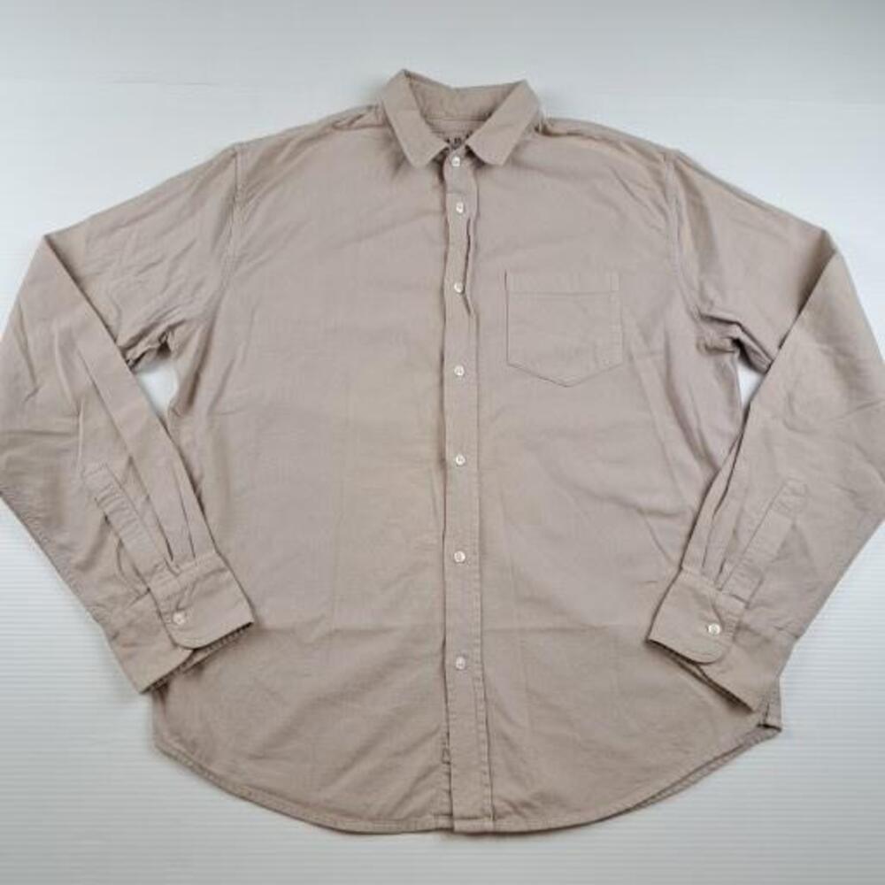 Frank & Eileen Shirt Womens Small Beige Luke Button Up Cotton Woven Italy USA